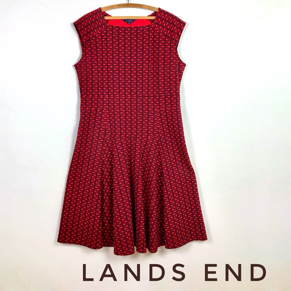 LANDS’ END Fit and Flare Red & Black Dress - 18 XL